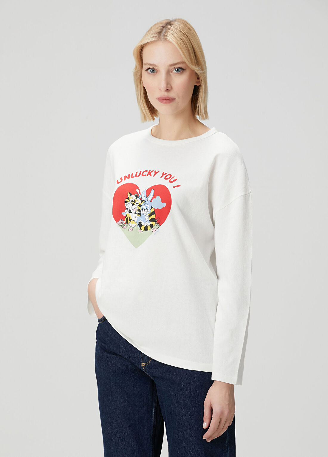 Kenzo Cartoon Kırık Beyaz Uzun Kol T-shirt