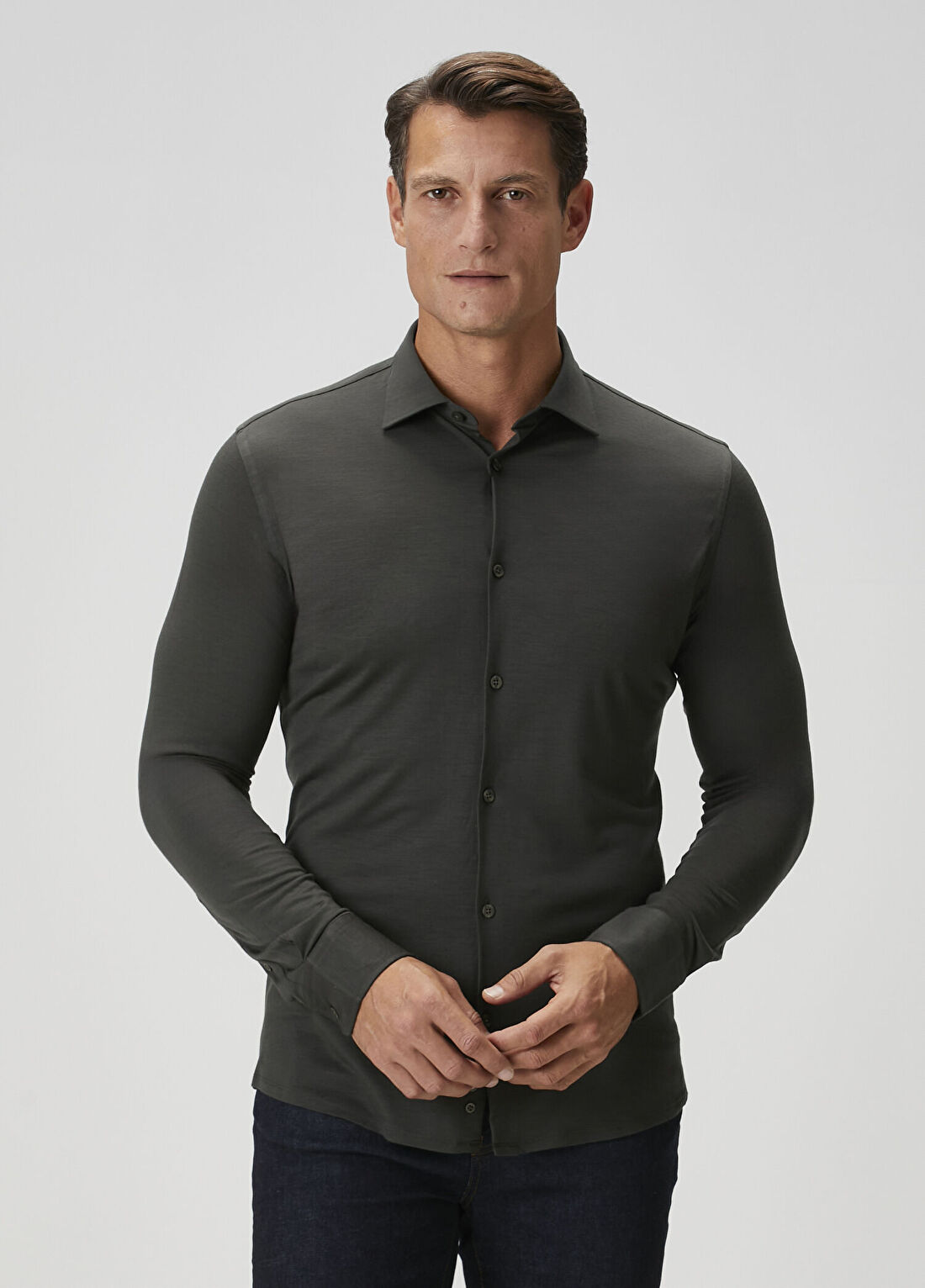 Beymen Collection Reda Slim Fit Koyu Yeşil Yün Gömlek