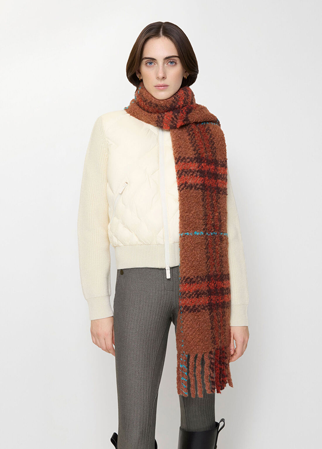 Burberry Check Boucle Turuncu Alpaka Yün Kadın Atkı görsel 3
