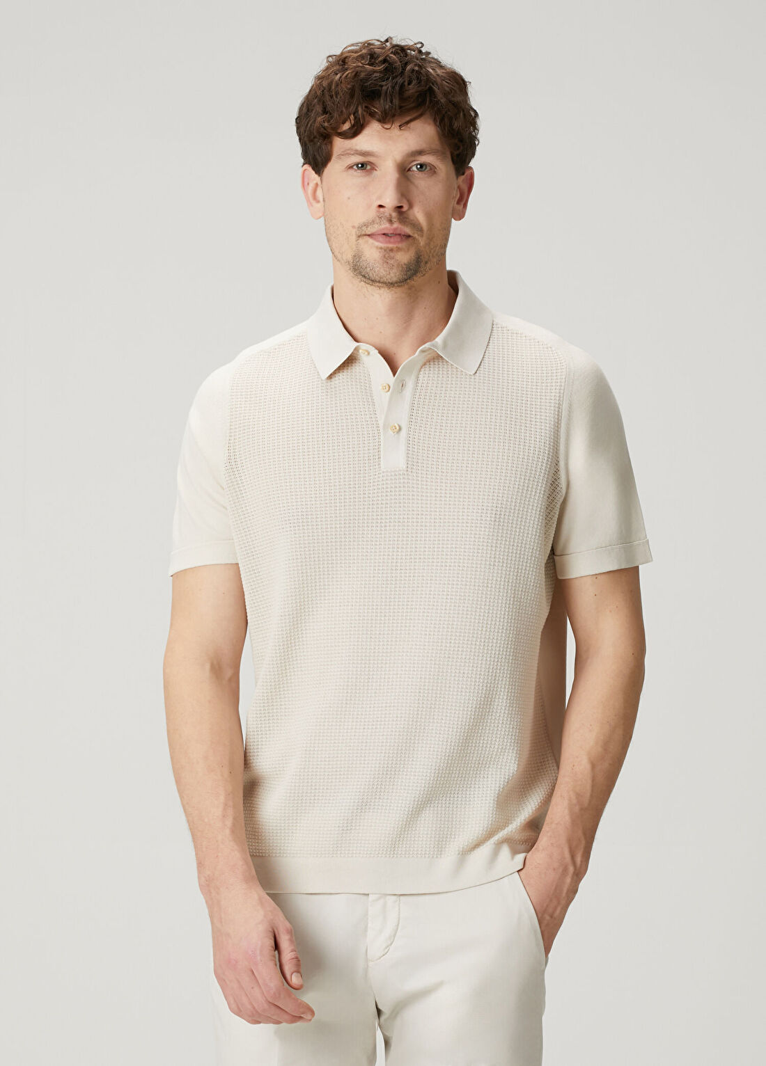 Corneliani Beyaz Polo Yaka Kısa Kollu Triko