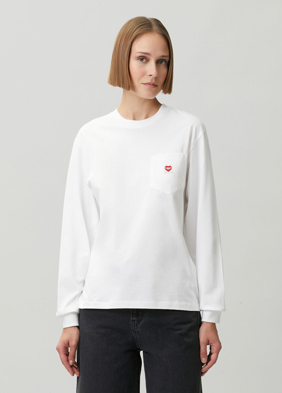 Carhartt WIP Beyaz Cep Detaylı Uzun Kol T-shirt