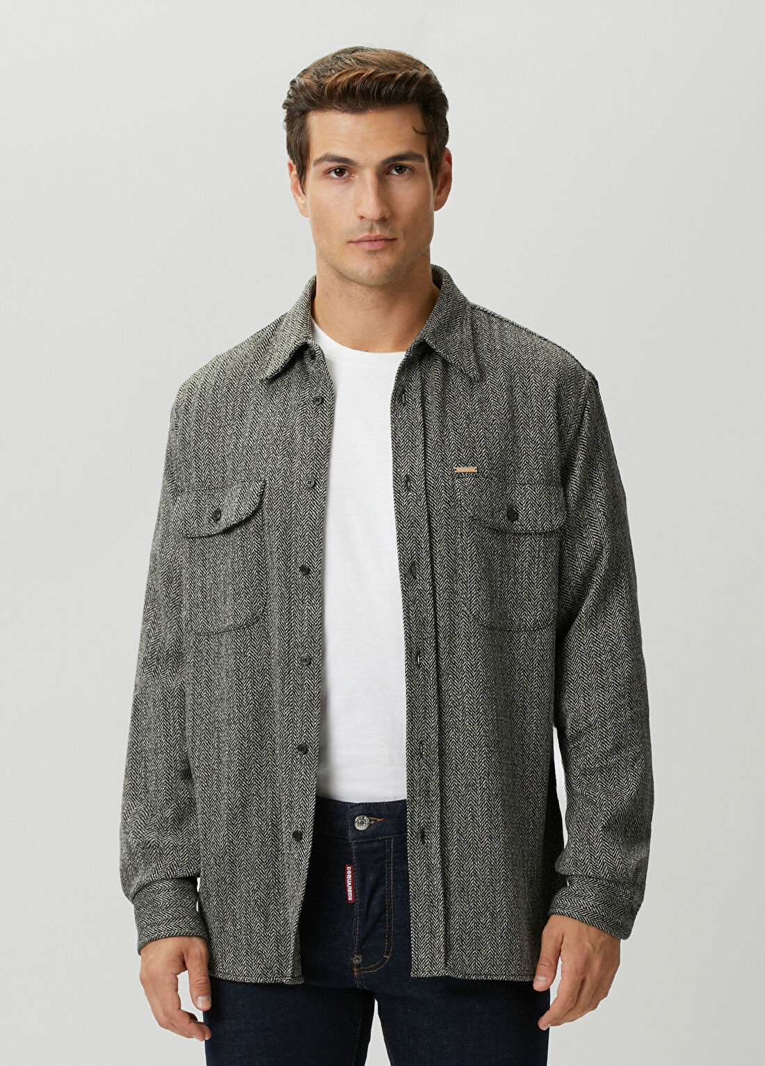 Dsquared2 Herringbone Canadian Siyah Beyaz Dış Gömlek