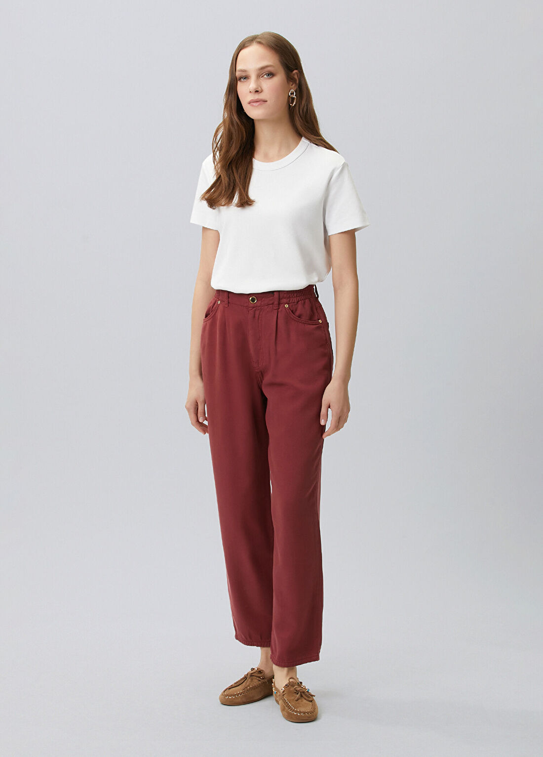Network Vişne Diyagonal Desenli 5 Cepli Casual Pantolon
