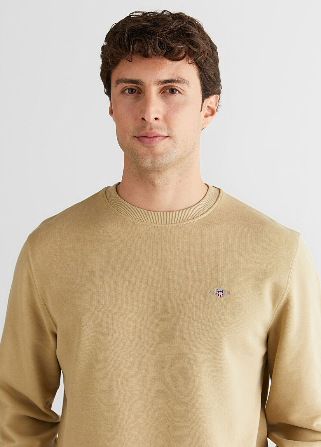 Gant Bej Regular Fit Bisiklet Yaka Erkek Sweatshirt görsel 4