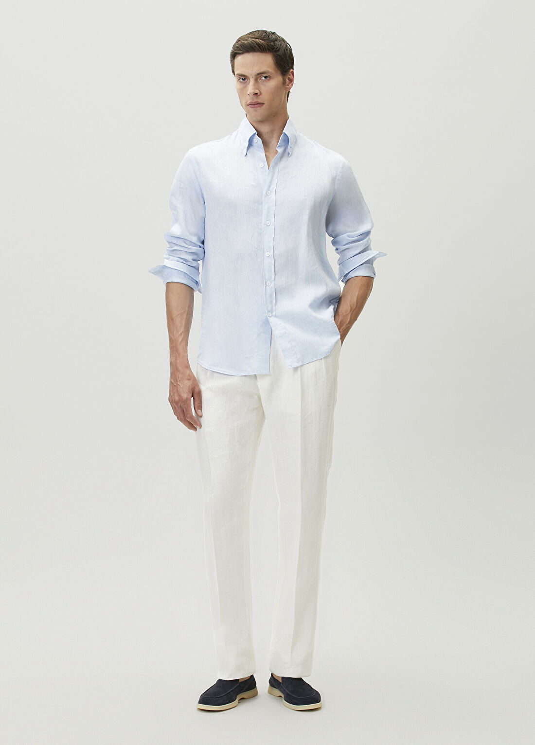 Ralph Lauren Purple Label Beyaz Pilili Keten Pantolon