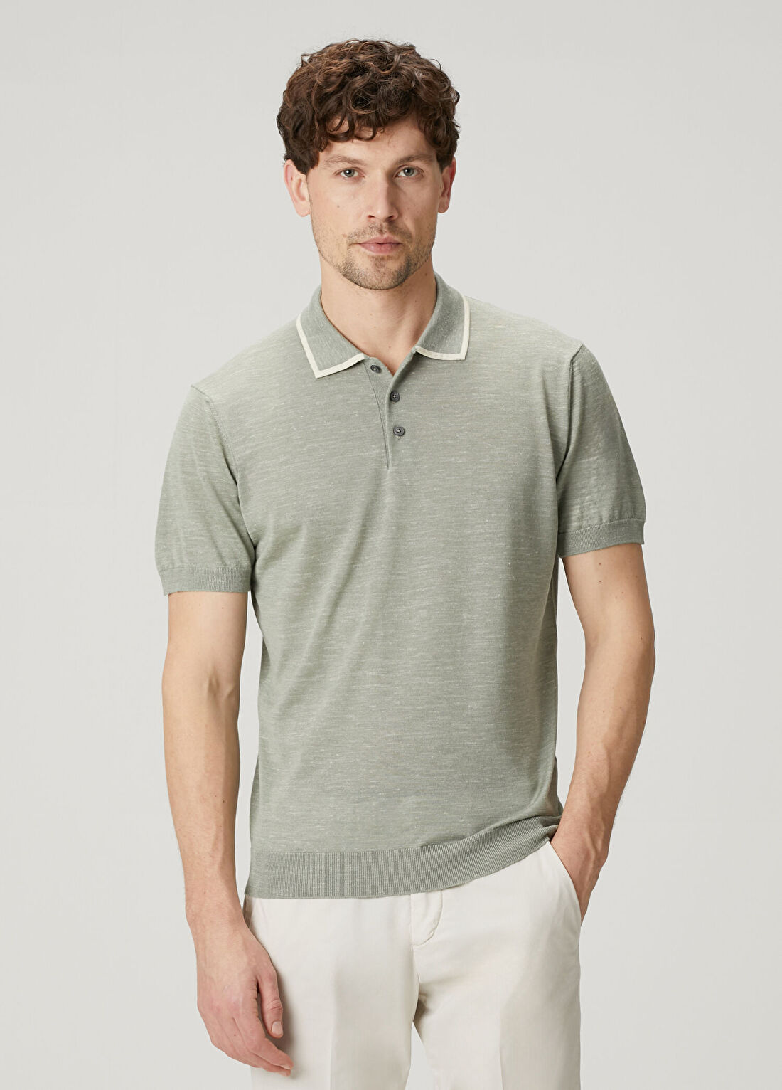 Corneliani Açık Yeşil Polo Yaka Kısa Kollu Yün Triko