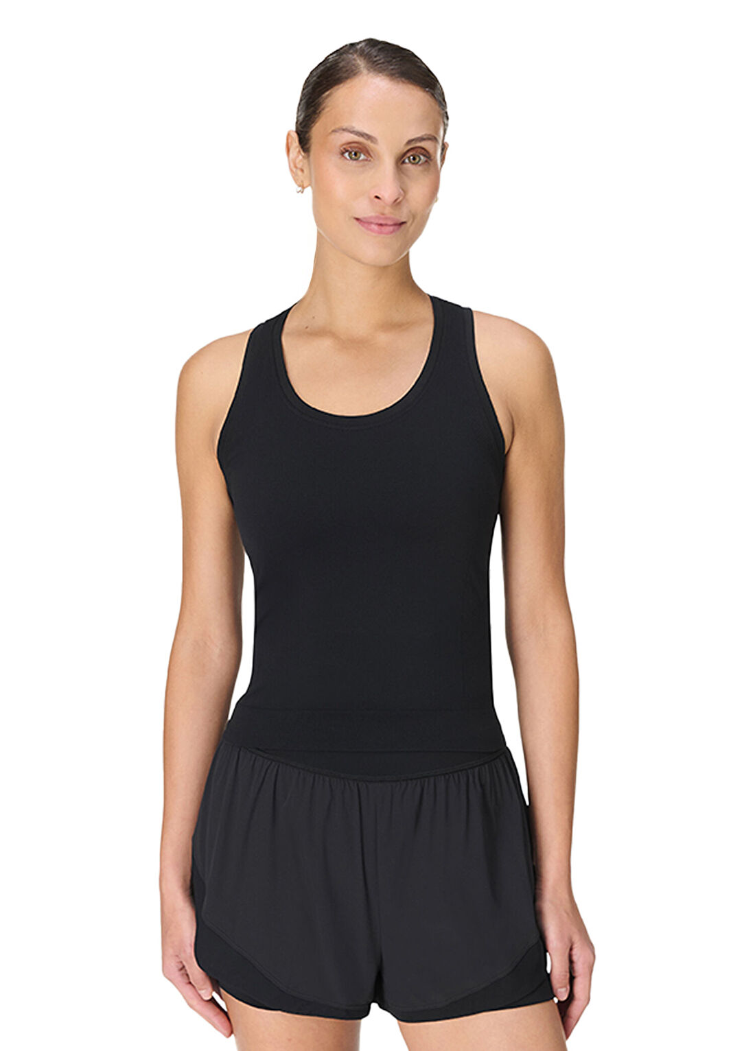 Sweaty Betty Athlete Crop Seamless Workout Fitness Siyah Askılı Kadın Spor T-Shirt