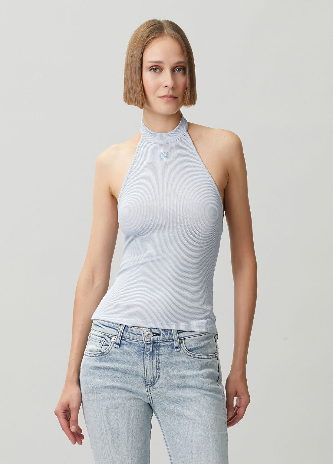 Amiri Mavi Halter Yaka Bluz