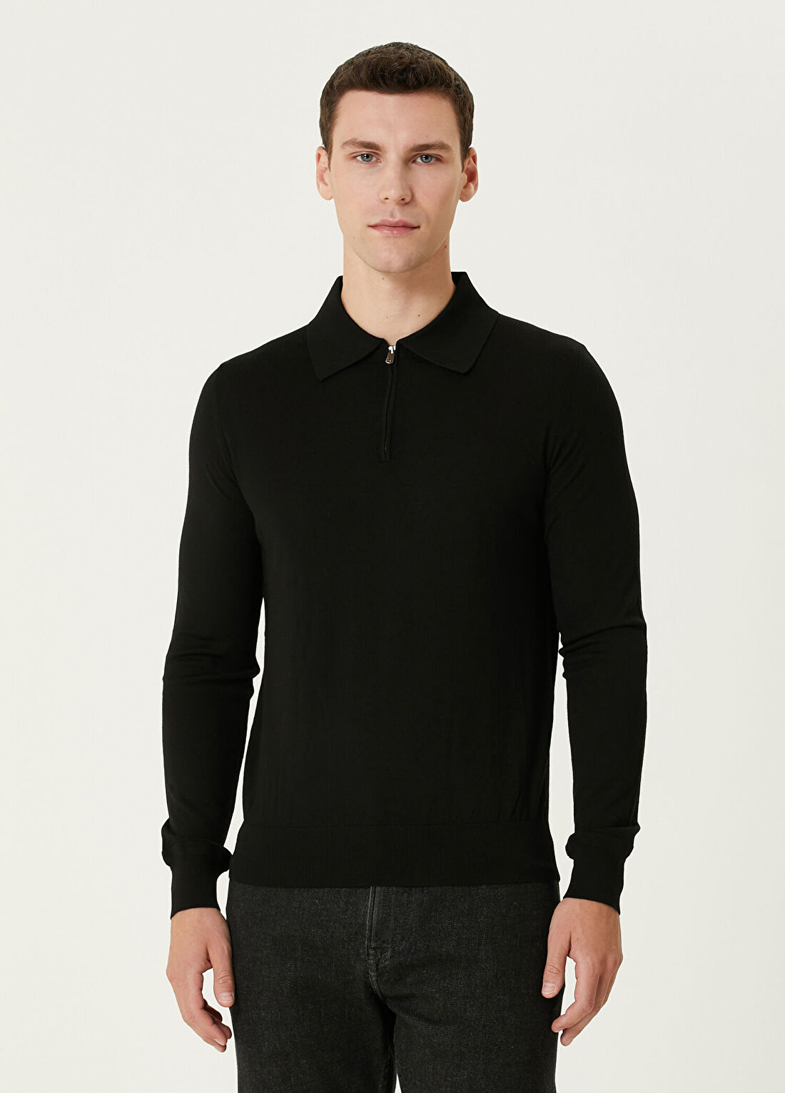 Isaia Siyah Polo Yaka Yün Triko