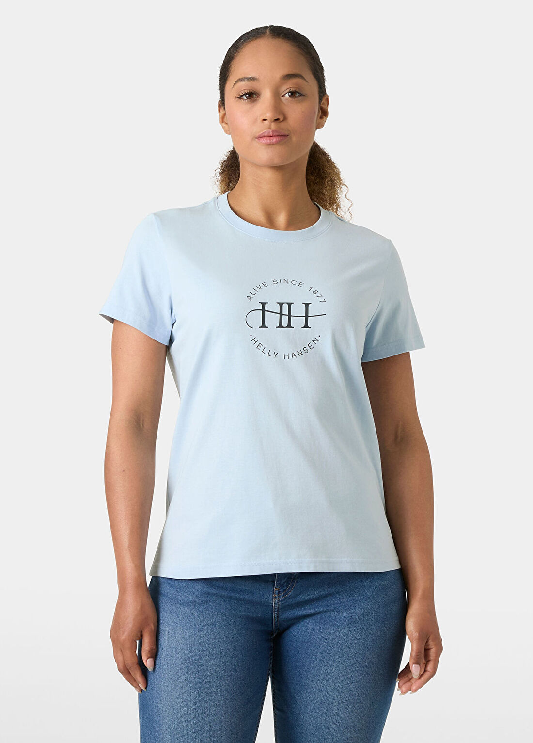 Helly Hansen W Core Graphic 2.0 Pinnacle Blue Pamuklu Baskılı Kısa Kollu Kadın T-Shirt