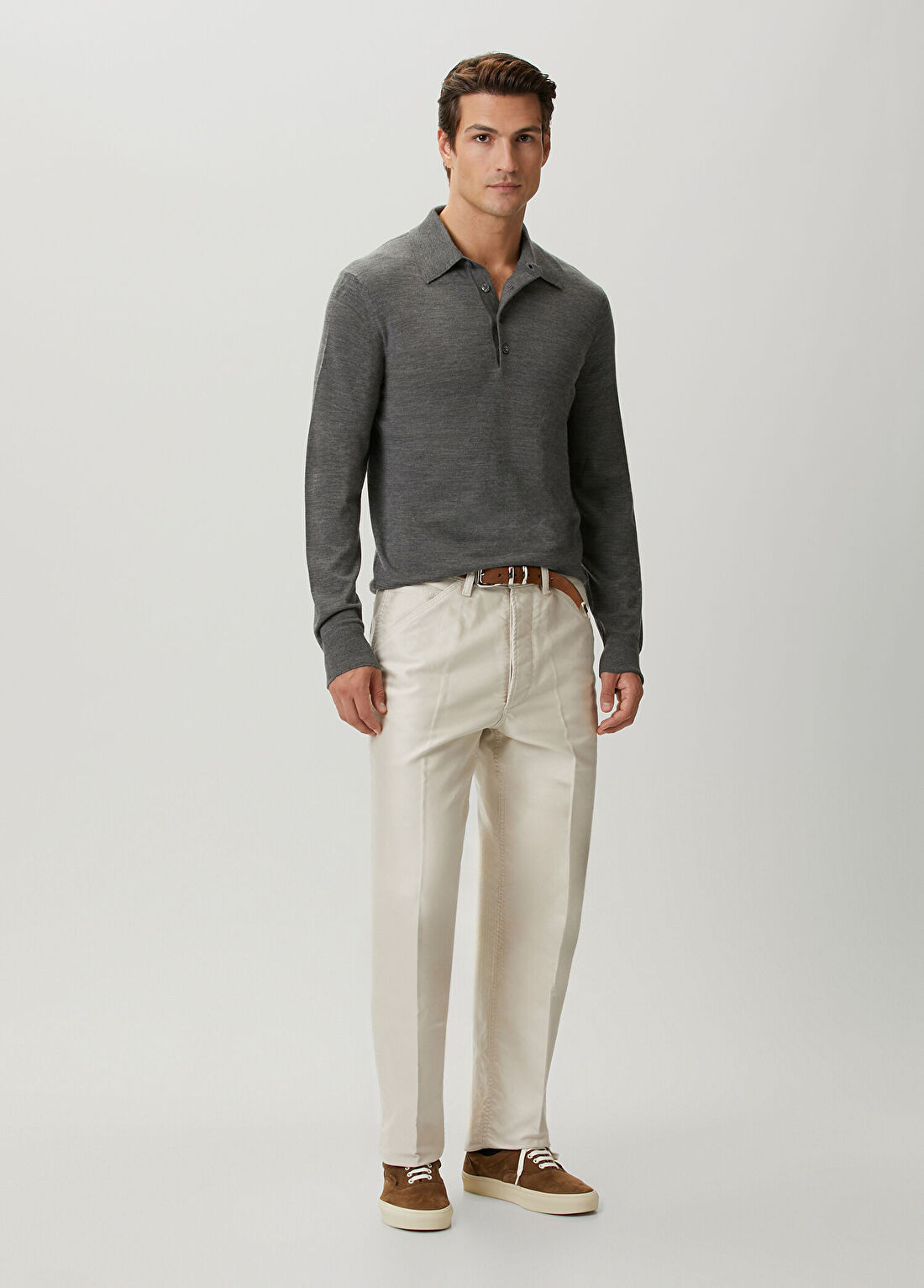 Tom Ford Gri Polo Yaka Yün Triko görsel 2