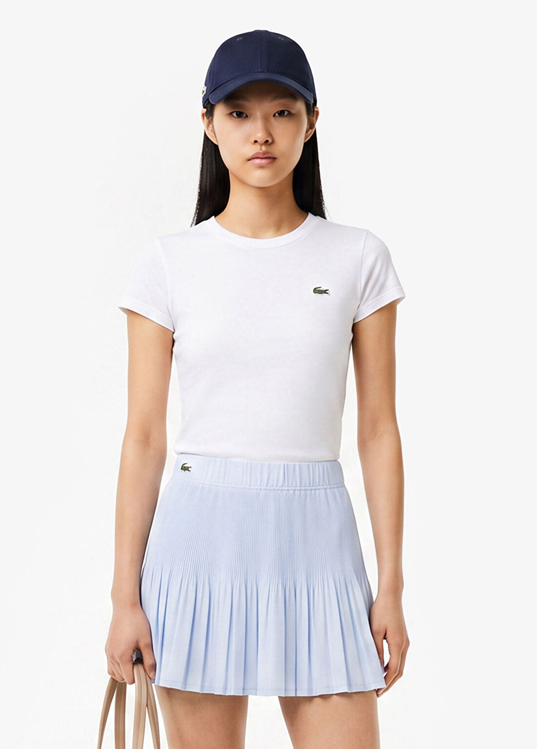 Lacoste Beyaz Bisiklet Yaka Slim Fit Kısa Kollu Kadın T-shirt