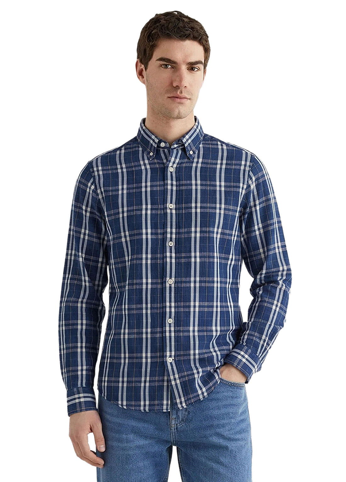 Gant Lacivert Kareli Regular Fit Uzun Kollu Erkek Gömlek
