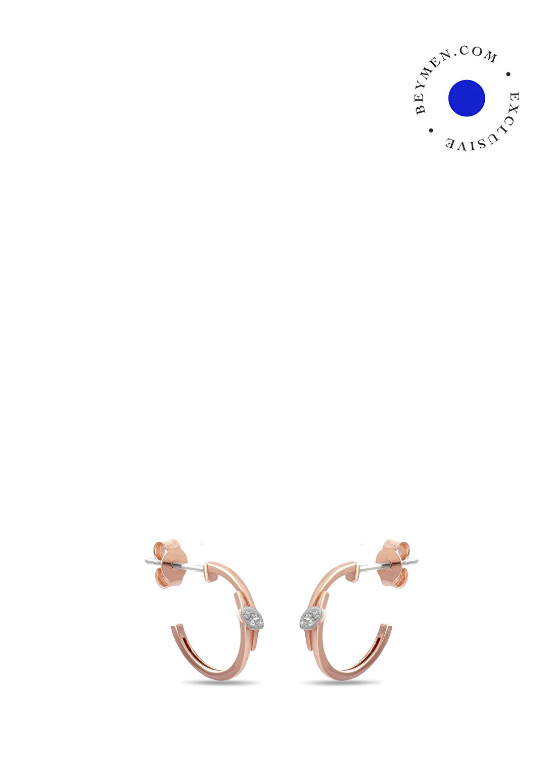 Safir Mücevher Luna Pırlanta Taşlı 14 Ayar Rose Gold Altın Kadın Halka Küpe