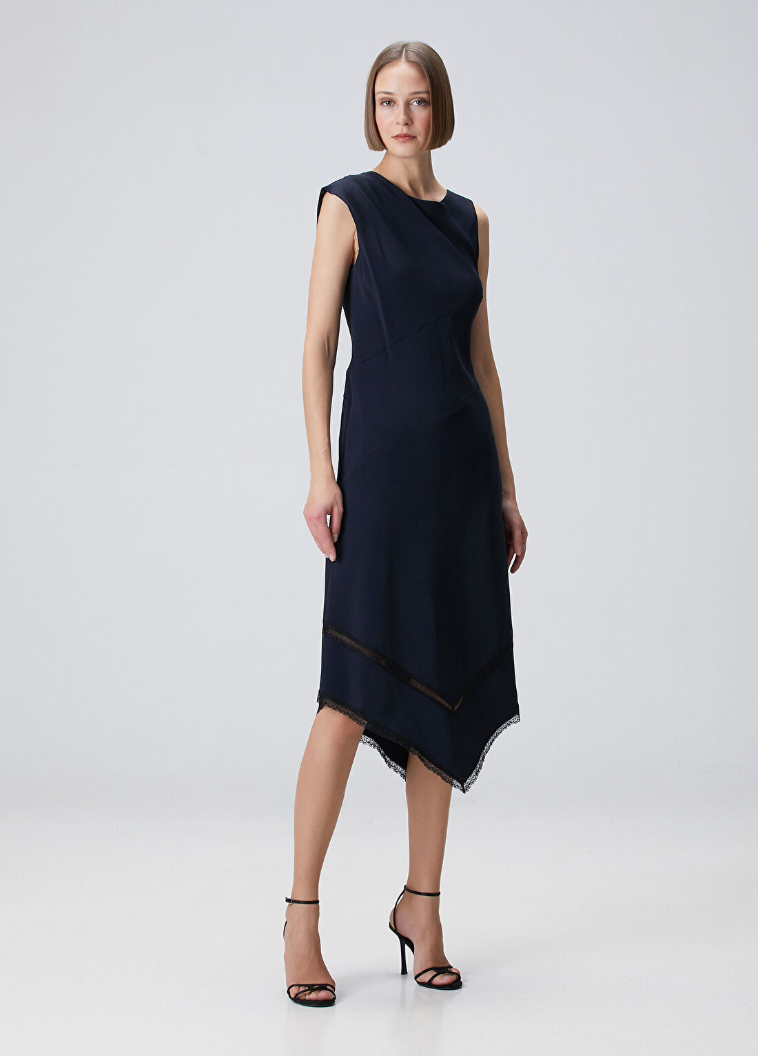 Beymen Collection Lacivert Asimetrik Midi Elbise
