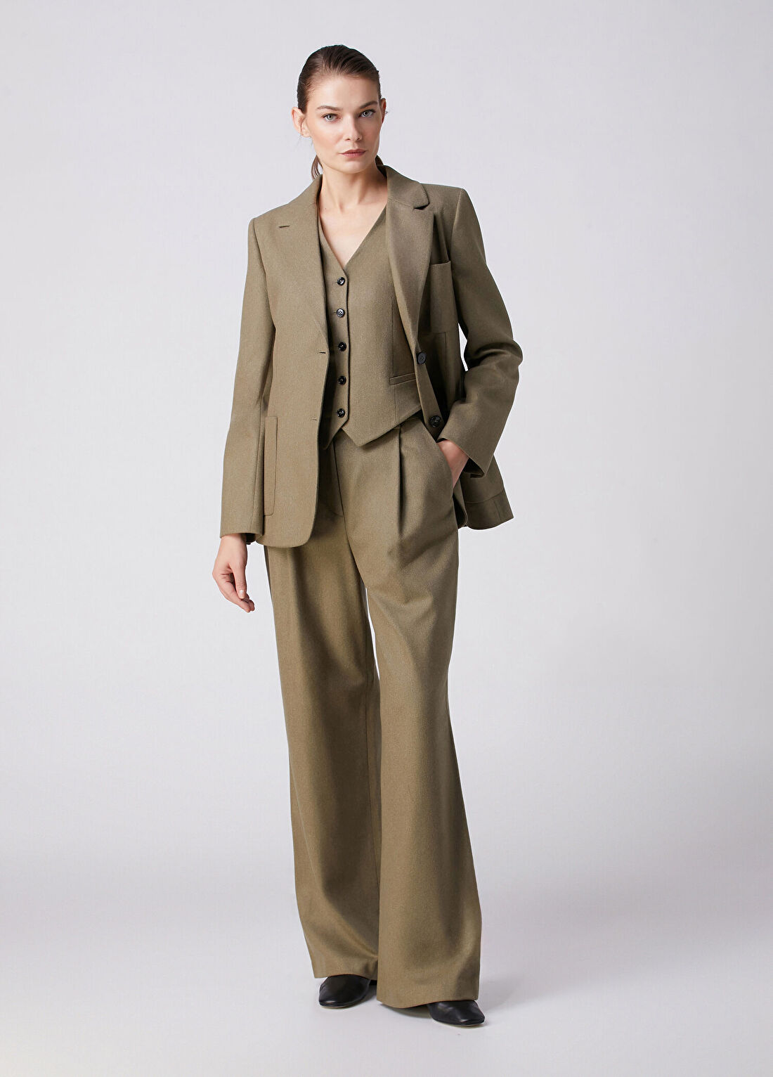 Beymen Collection Haki Wide Leg Yün Pantolon