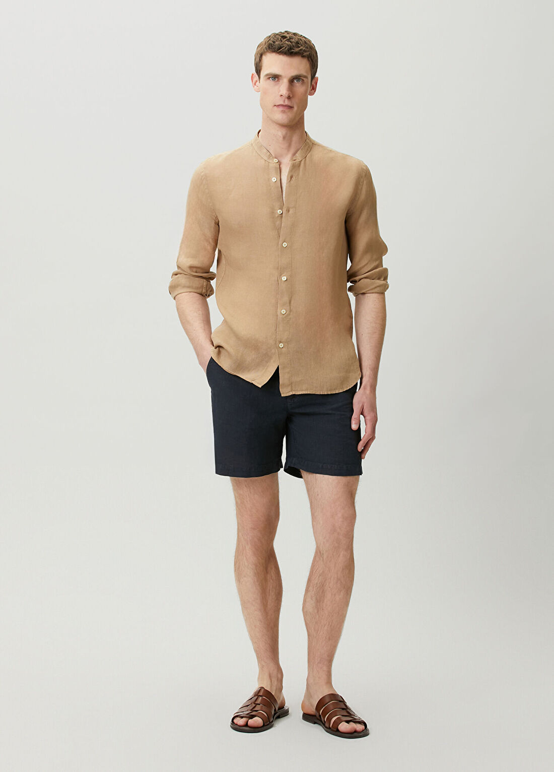 120% Lino Lacivert Keten Bermuda