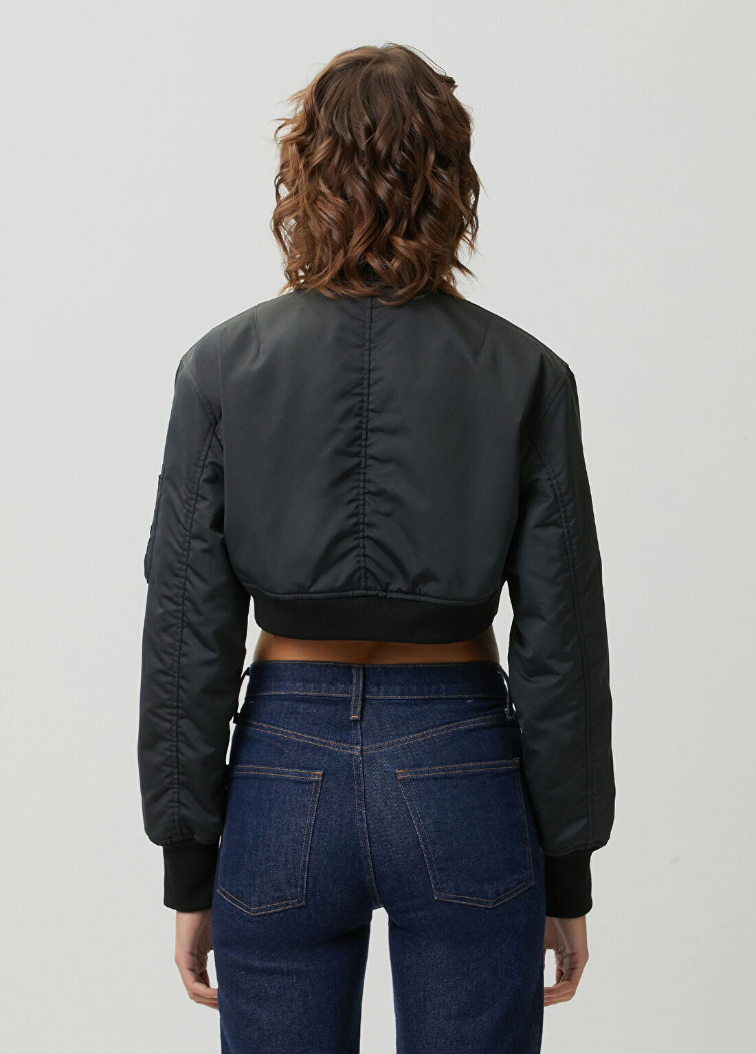 Balenciaga Siyah Cropped Bomber Ceket görsel 4