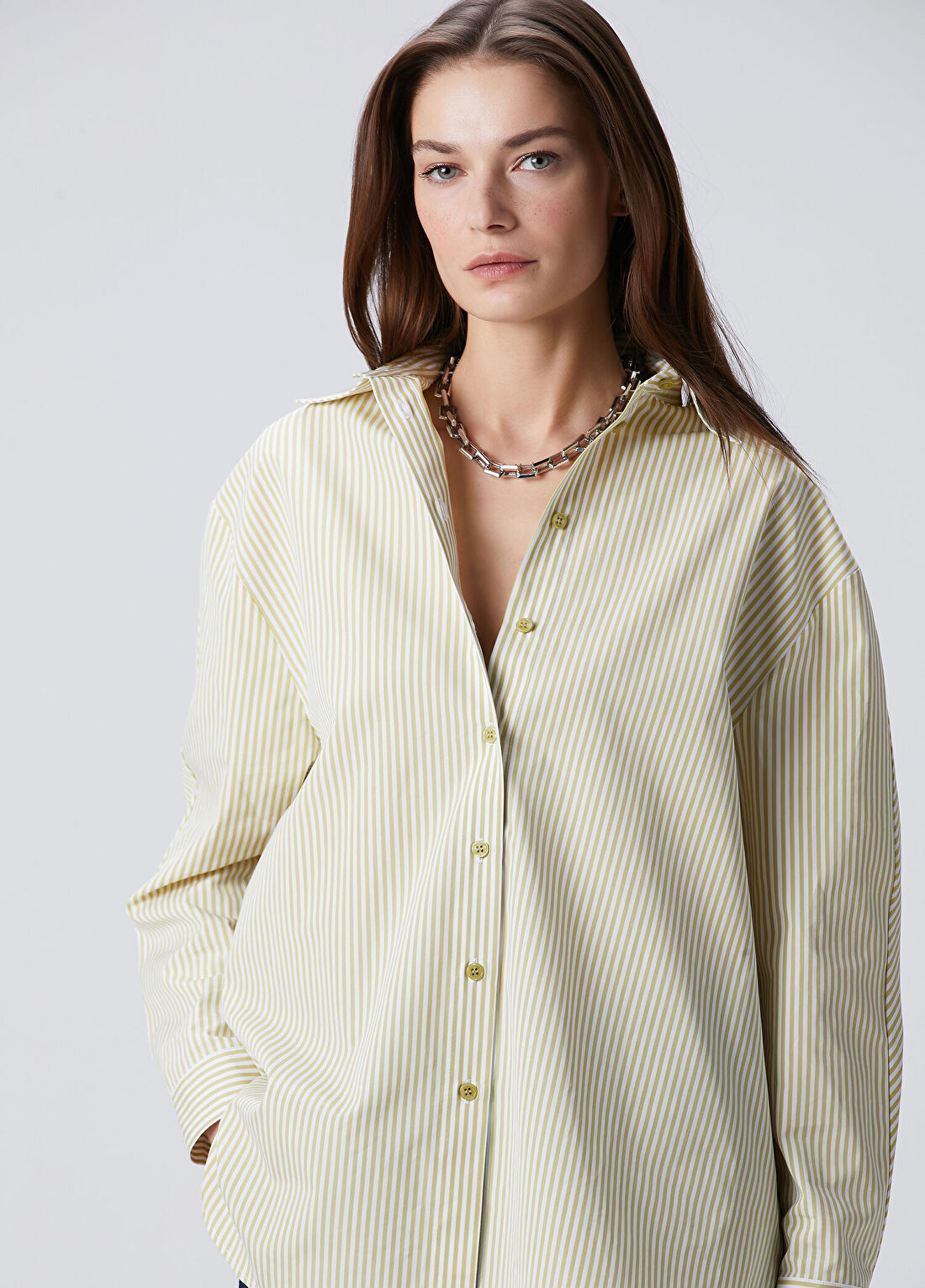 Beymen Collection Haki Çizgili Poplin Gömlek