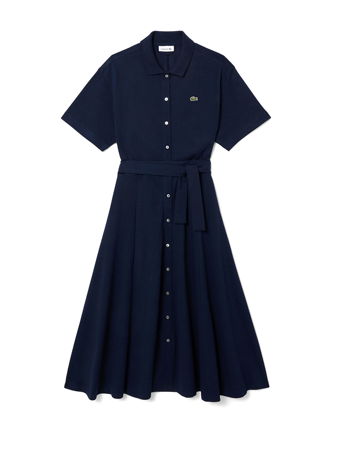 Lacoste Lacivert Polo Yaka Flare Fit Kısa Kollu Kadın Elbise