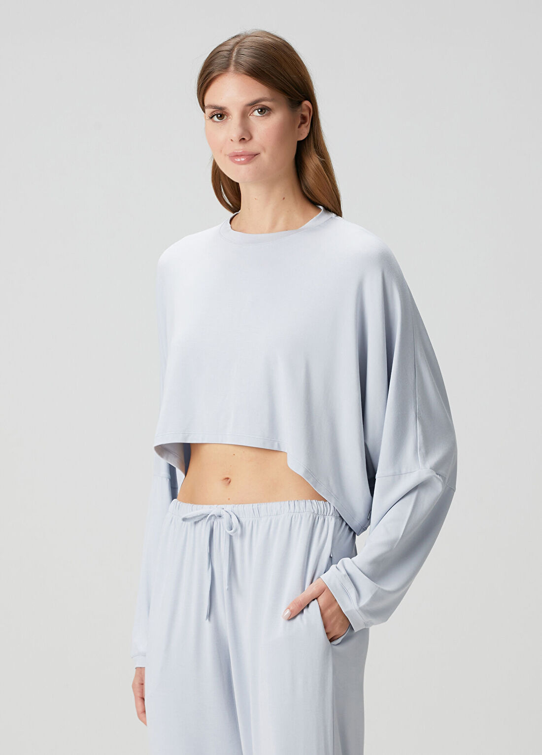 Skims Henley Cropped Mavi Pijama Takımı görsel 2
