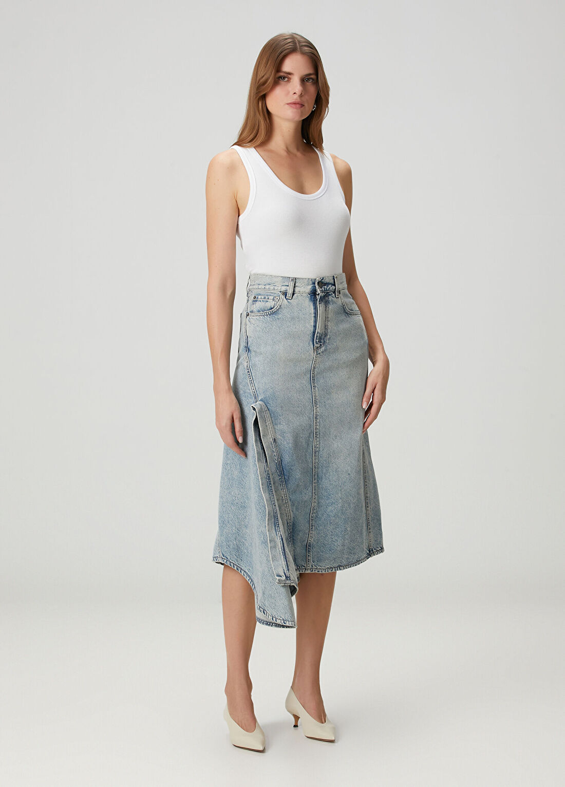 Haikure Ann Mavi Midi Denim Etek