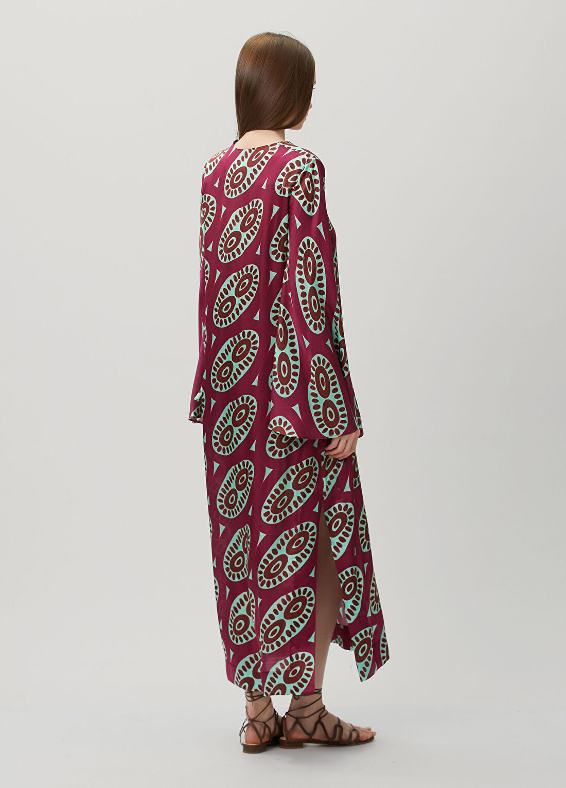 Themisz Selene Fuşya Fuşya Maksi İpek Kaftan Elbise görsel 4