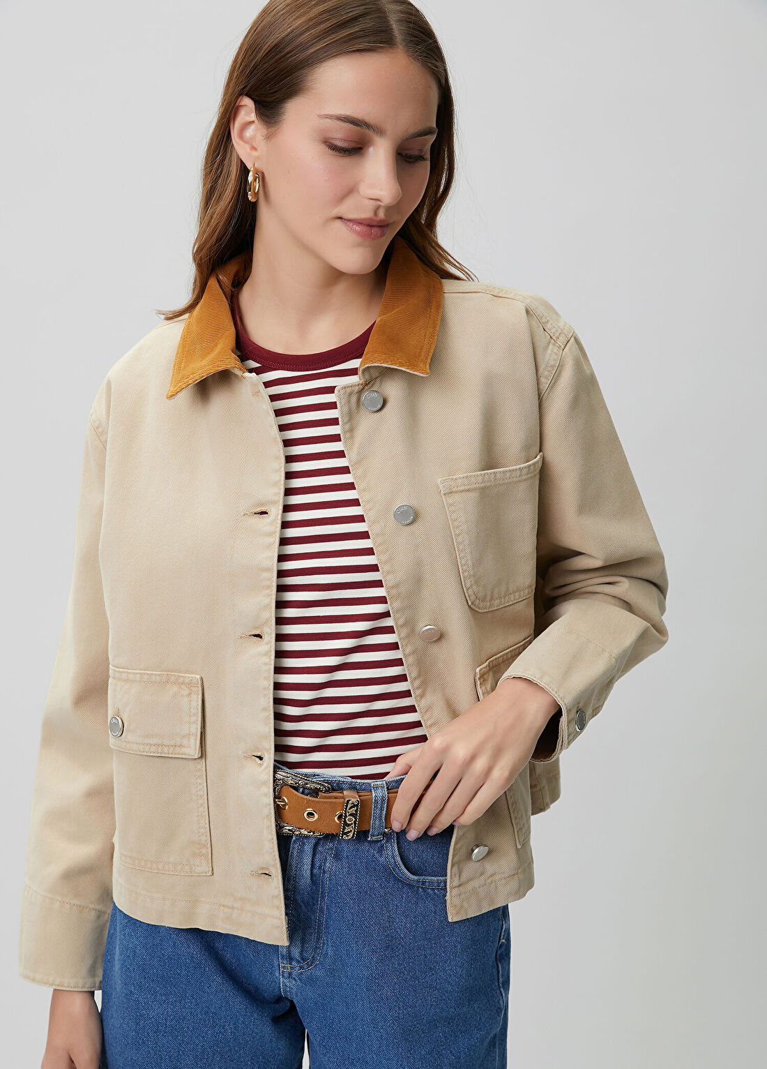 Beymen Club Bej Kadife Yaka Denim Ceket