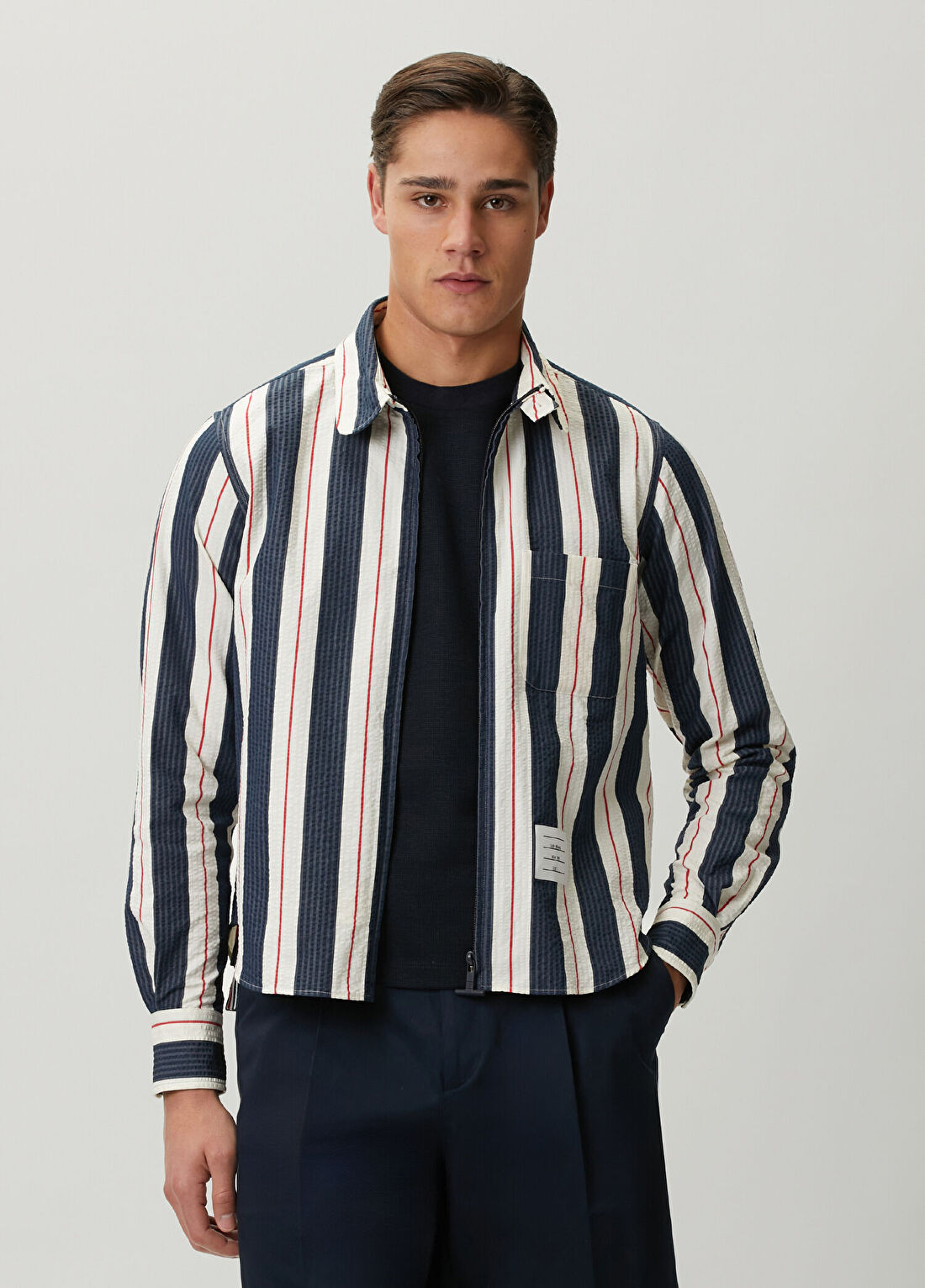 Thom Browne Lacivert Çizgi Desenli Dış Gömlek