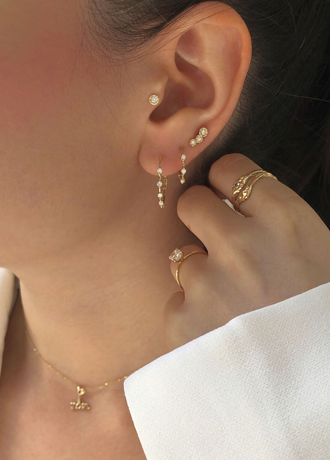 Ginza Design Jewelry Santa Trio Pırlanta Taşlı 14 Ayar Altın Kadın Tek Küpe görsel 2