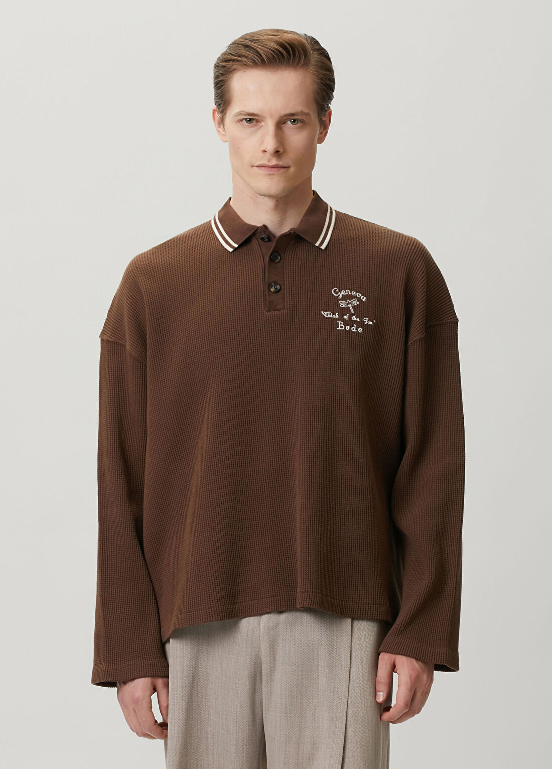 Bode Koyu Kahverengi Polo Yaka Waffle Triko