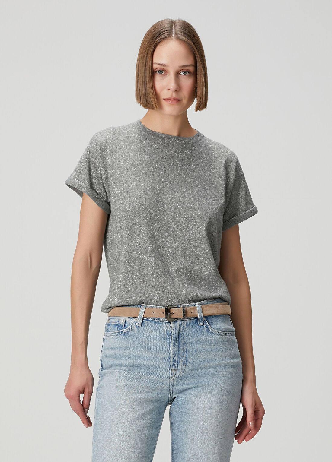 Brunello Cucinelli Gri Simli Kaşmir T-shirt