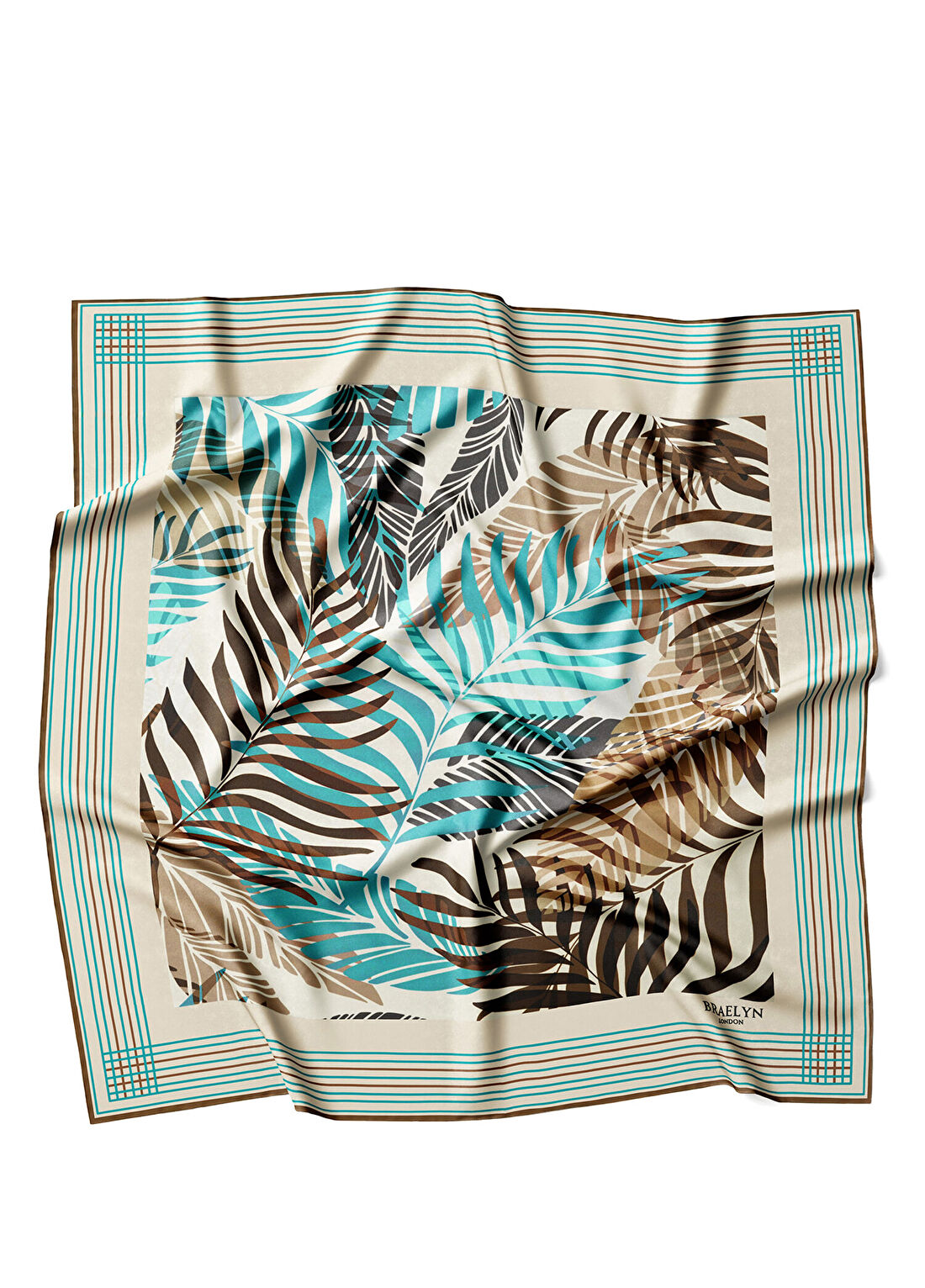 Braelyn London Tropical Dusk Bej Turkuaz Twill İpek Kadın Eşarp