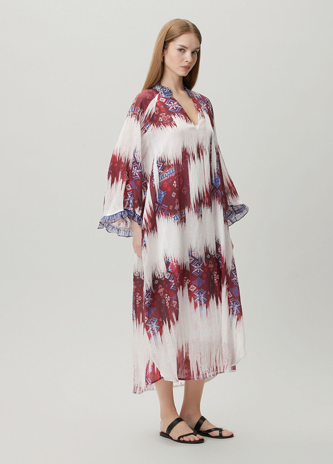 Devotion Freesia Bordo Beyaz Kaftan görsel 2