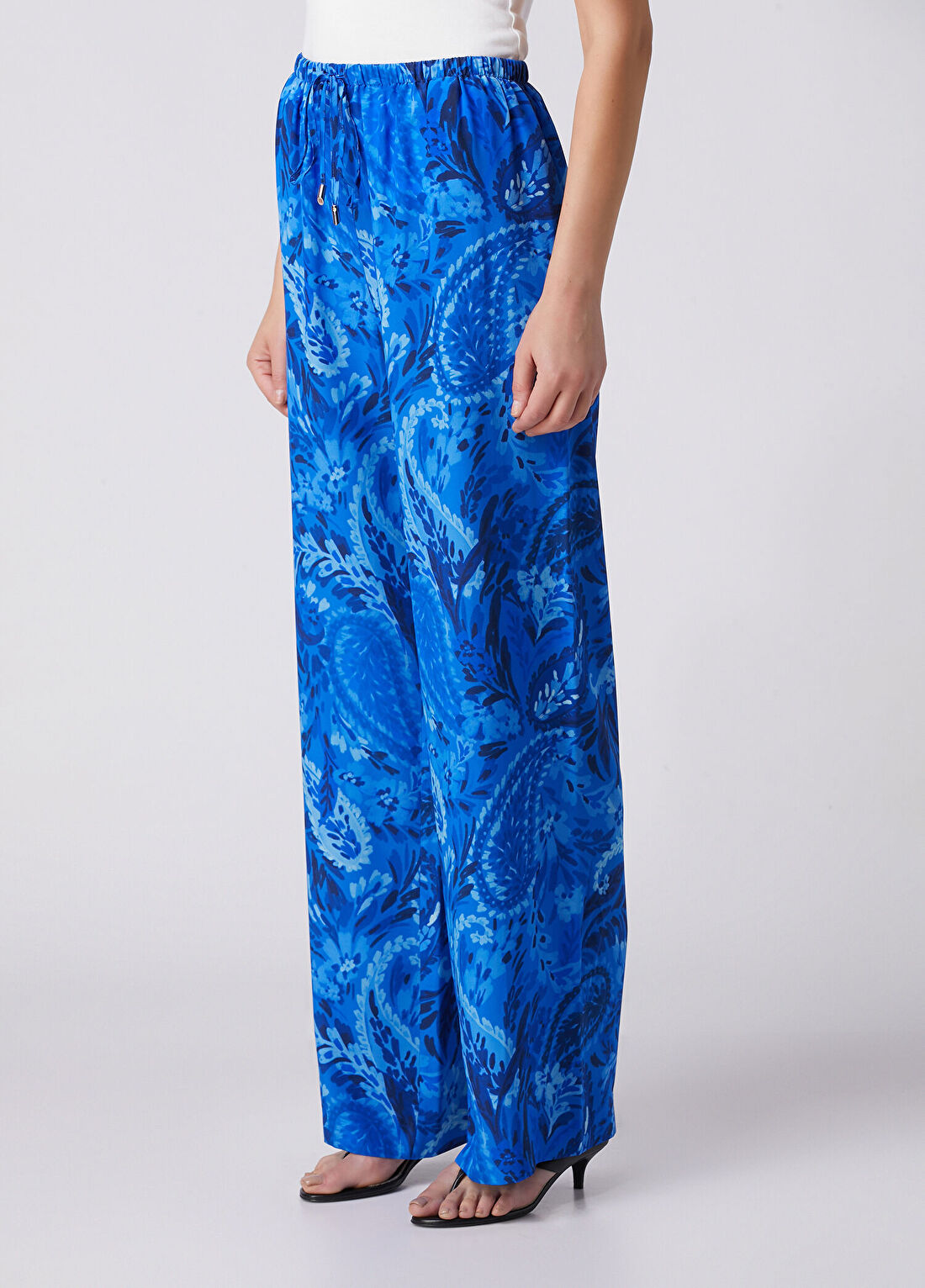 Beymen Collection Mavi Şal Desenli İpek Pantolon görsel 2