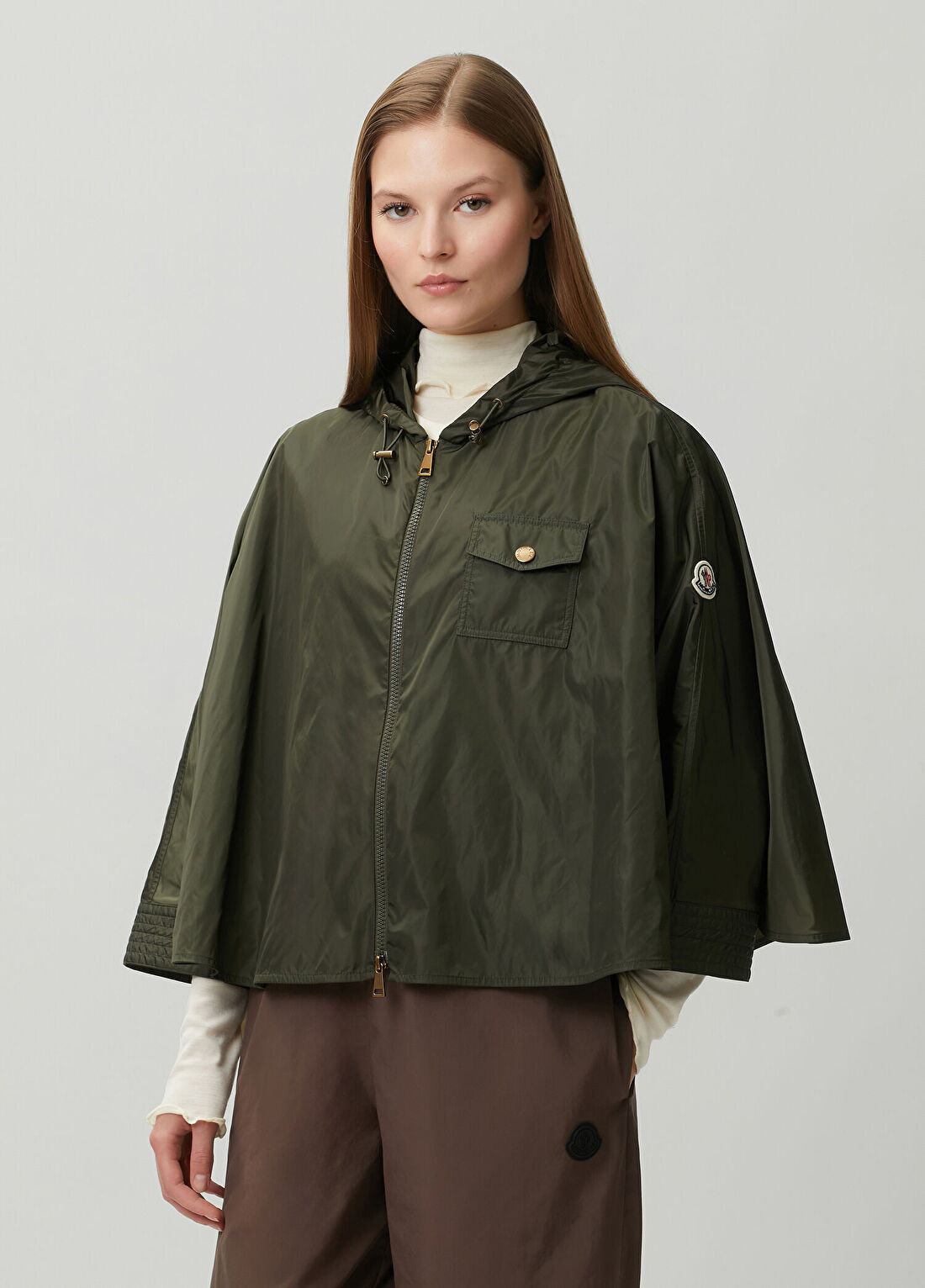 Moncler Koyu Yeşil Kapüşonlu Pelerin