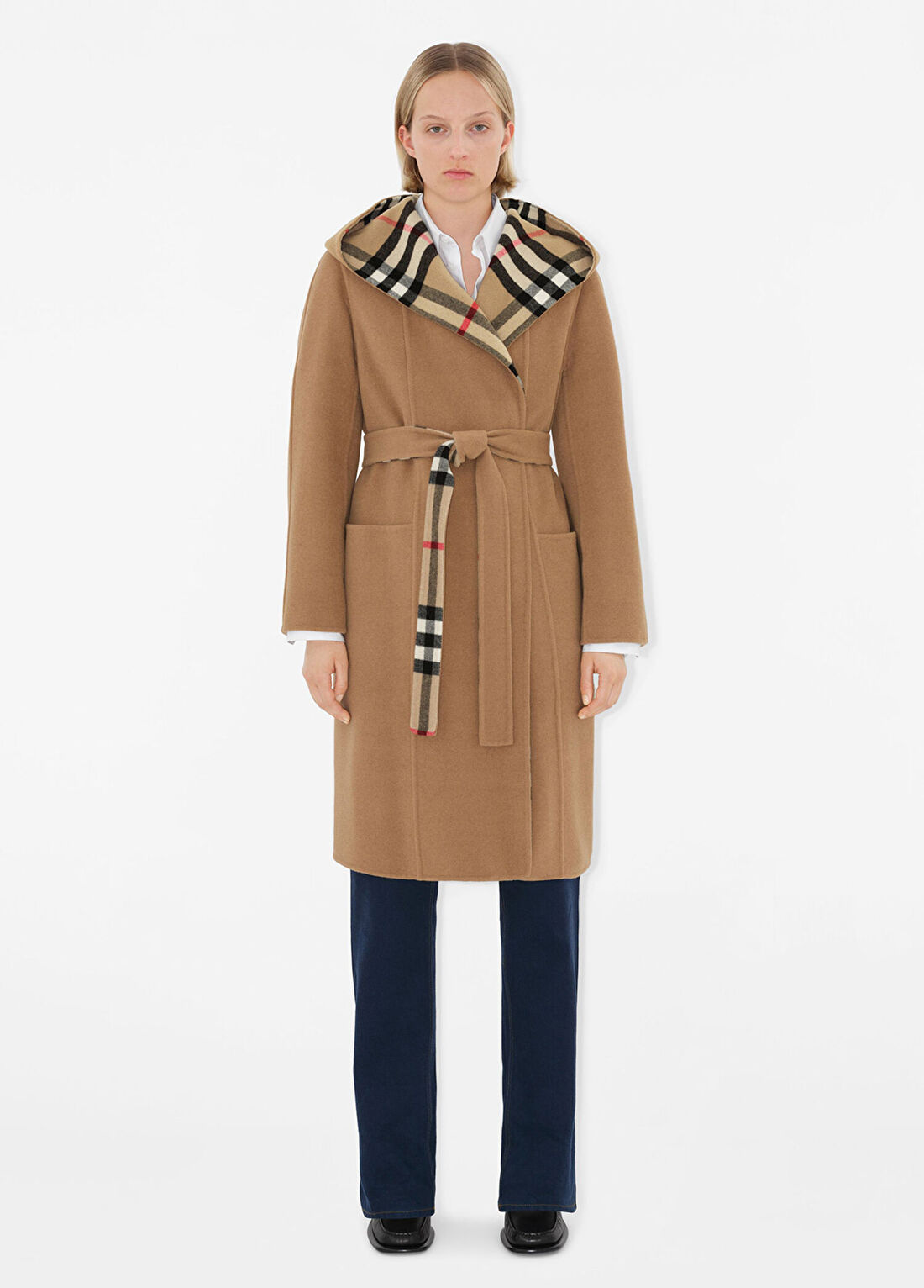 Burberry Bej Yün Wrap Kadın Palto görsel 3