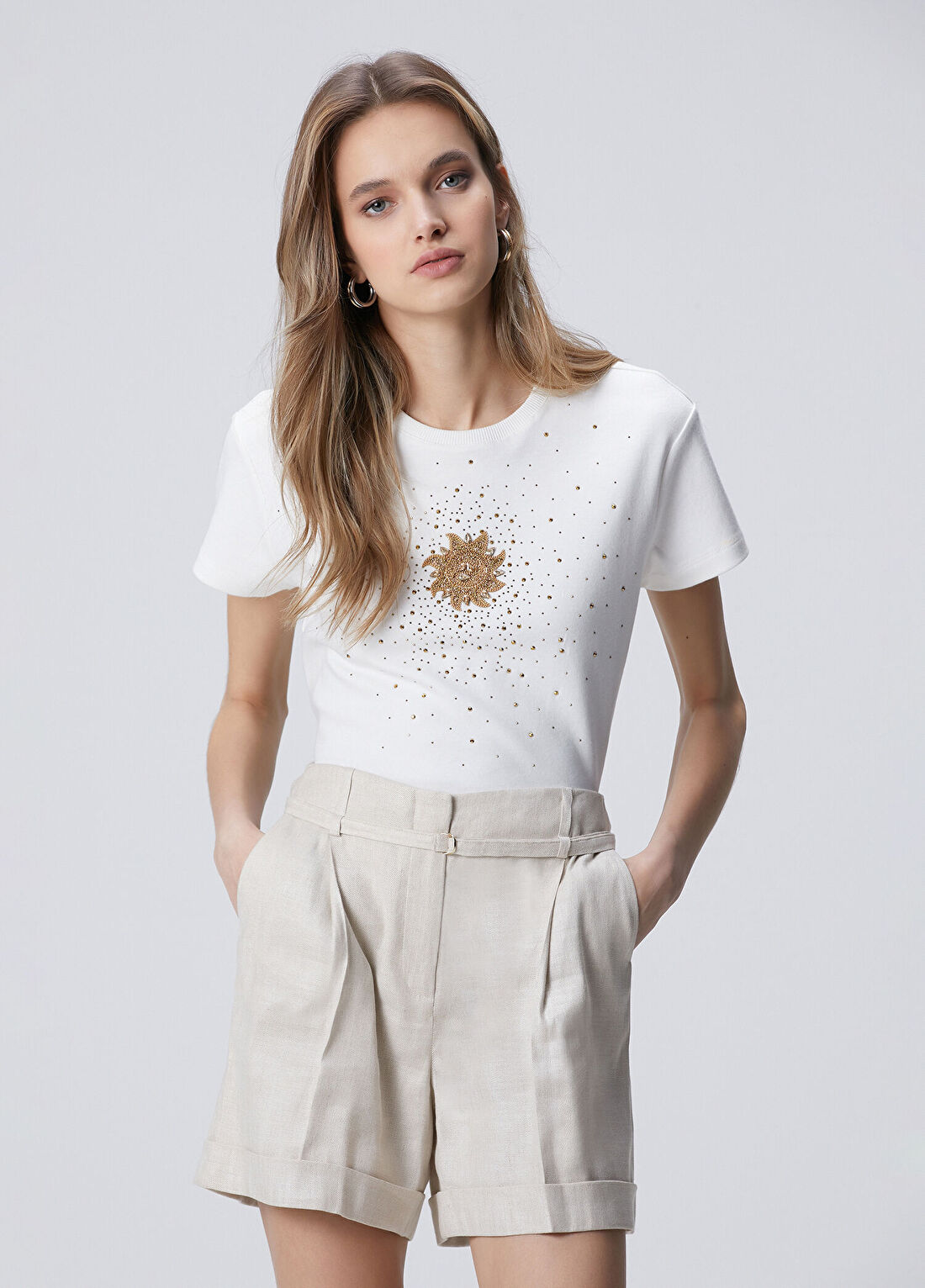 Network Kırık Beyaz Taş Baskılı T-shirt