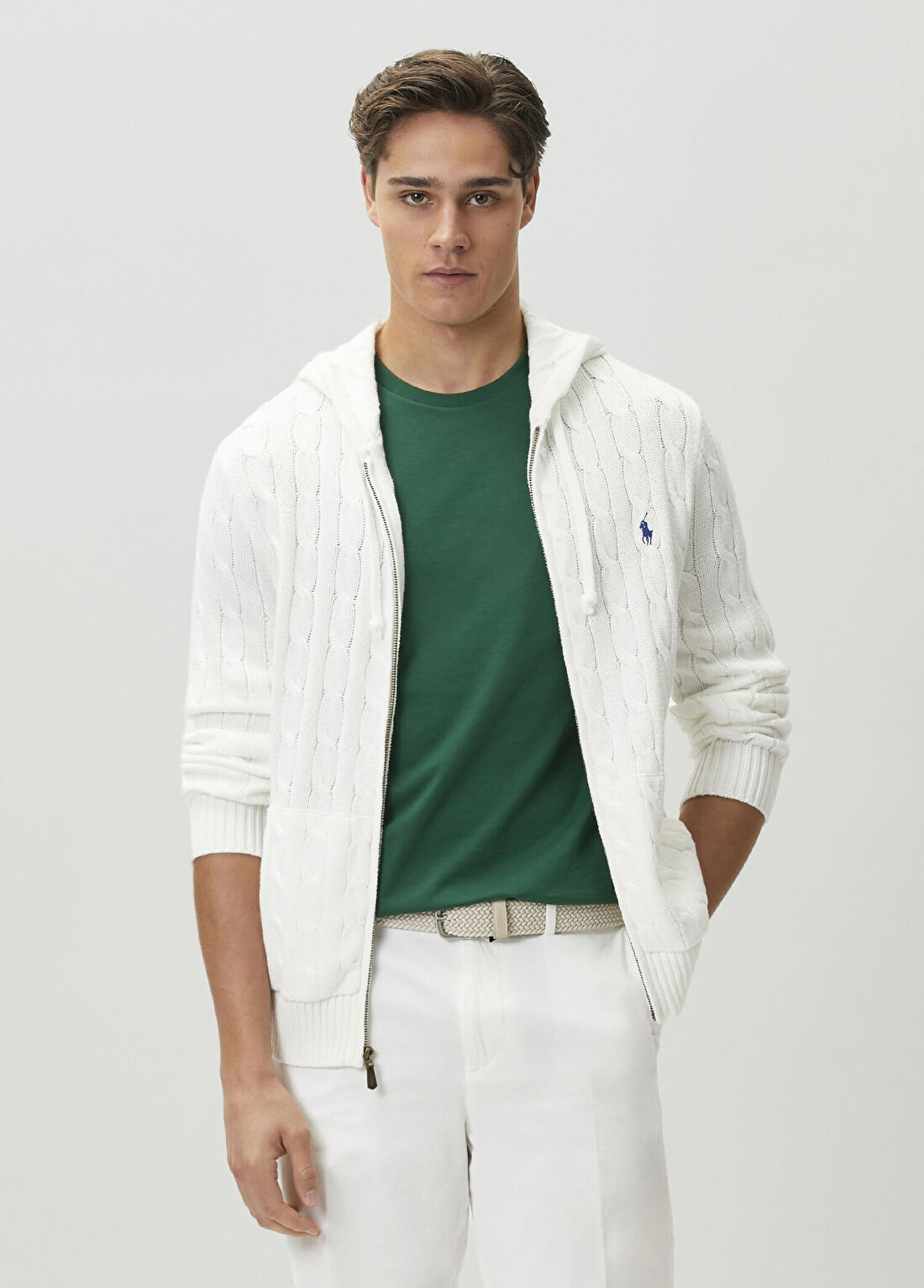 Polo Ralph Lauren Beyaz Kapüşonlu Triko Hırka