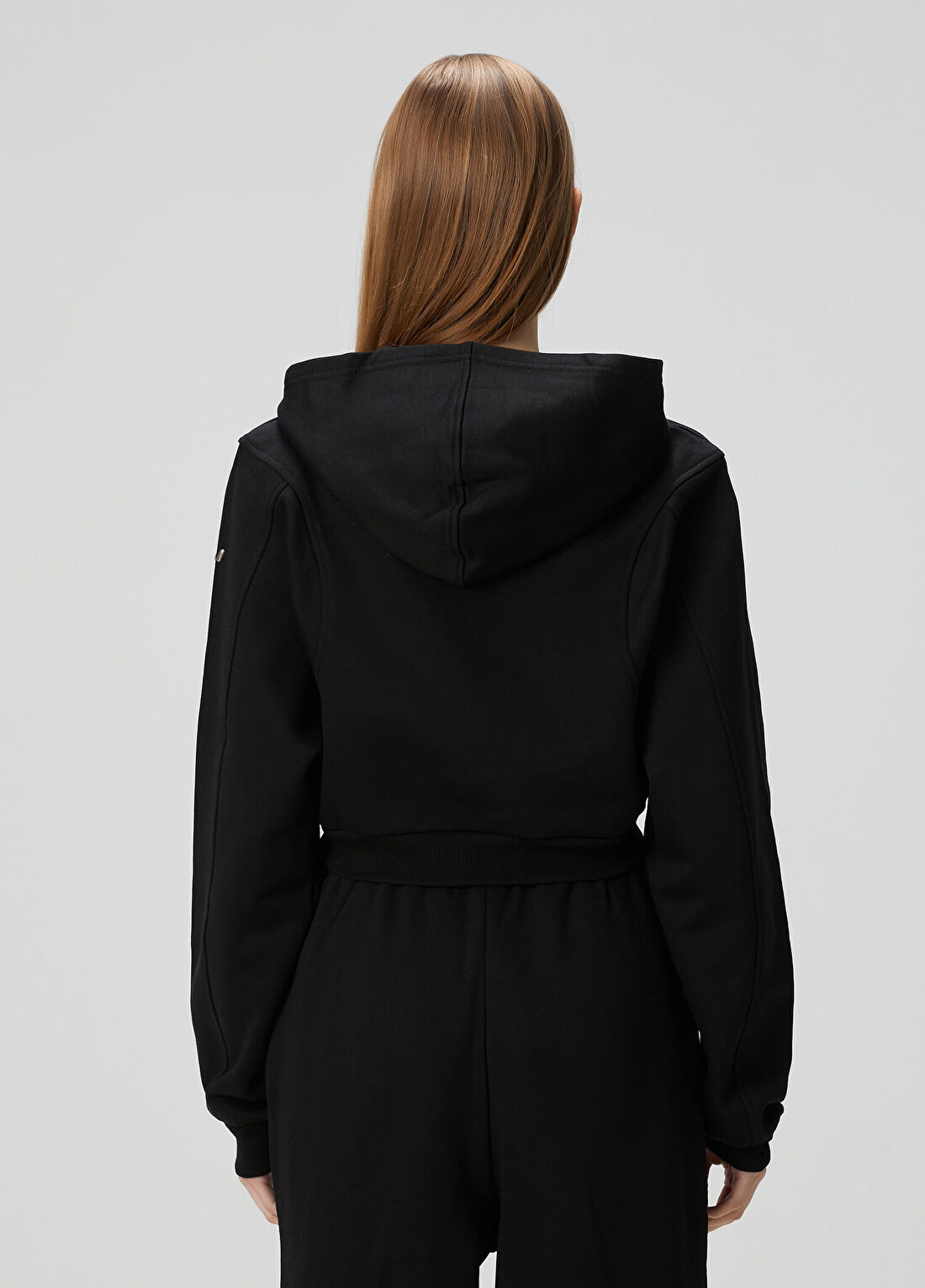 Jerf Aura Siyah Fermuarlı Crop Hoodie görsel 4