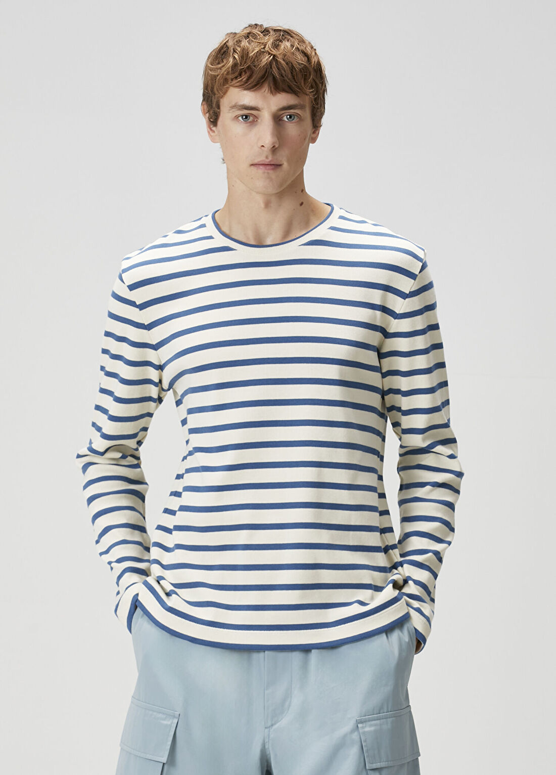 Jil Sander Mavi Beyaz Çizgili Uzun Kollu T-shirt