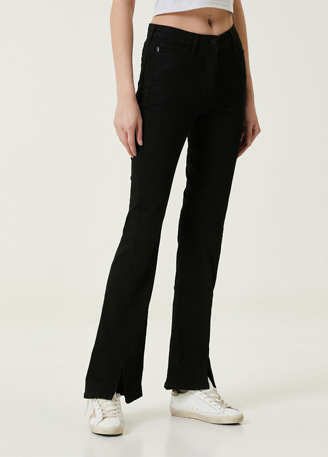 Dare London Sharp Siyah Boru Paça Kadın Jean Pantolon görsel 3