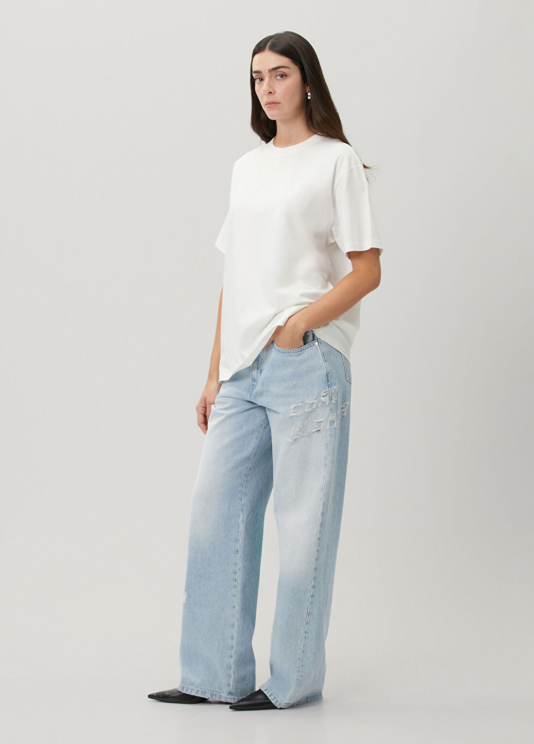 Courreges Oversized Beyaz Baskılı T-shirt görsel 2
