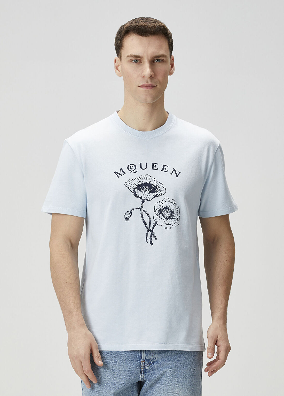 McQueen Açık Mavi Logo Baskılı T-shirt