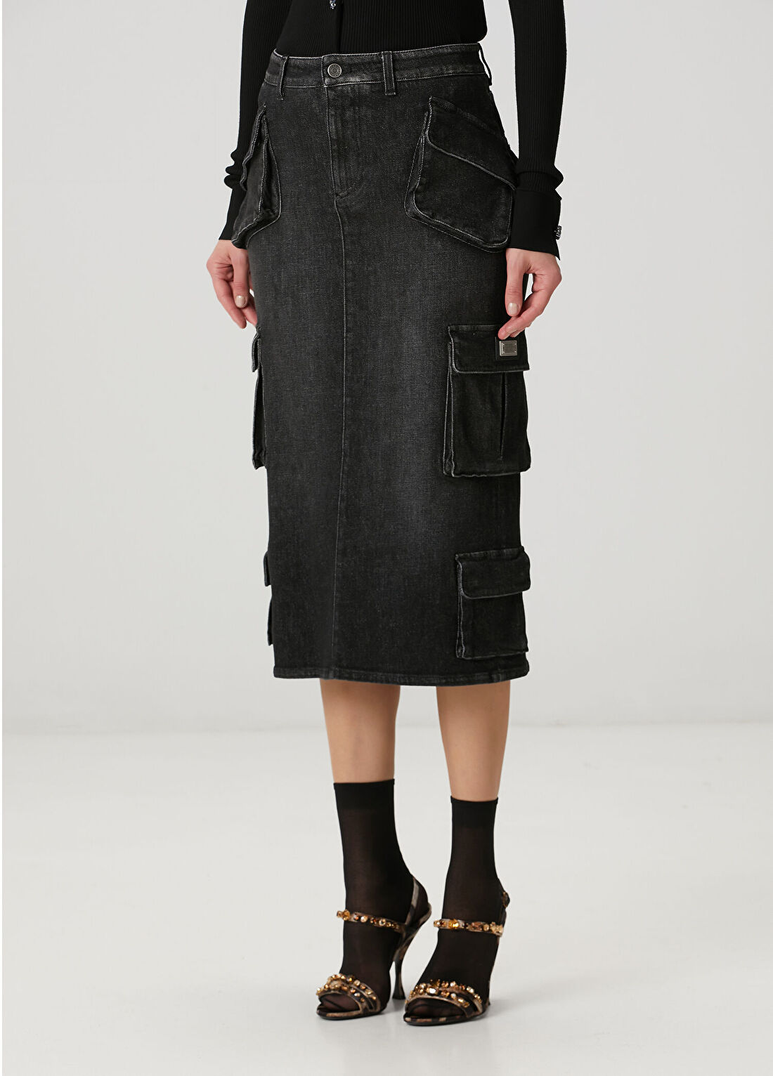 Dolce&Gabbana Siyah Midi Denim Etek görsel 3
