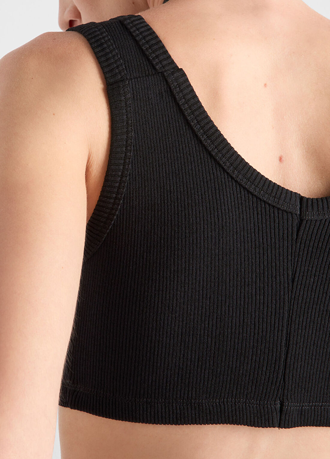 Prada Siyah Jarse Askılı Kadın Crop T-shirt görsel 4
