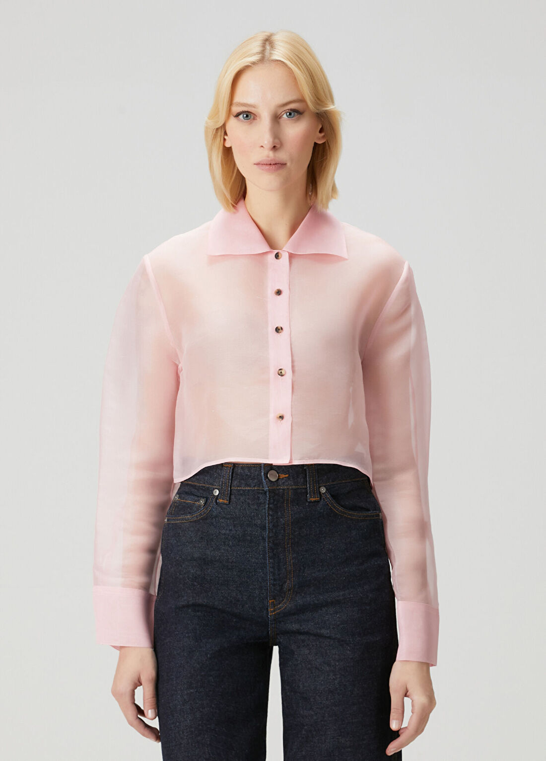 Khaite Jasen Pembe İpek Organza Bluz görsel 3