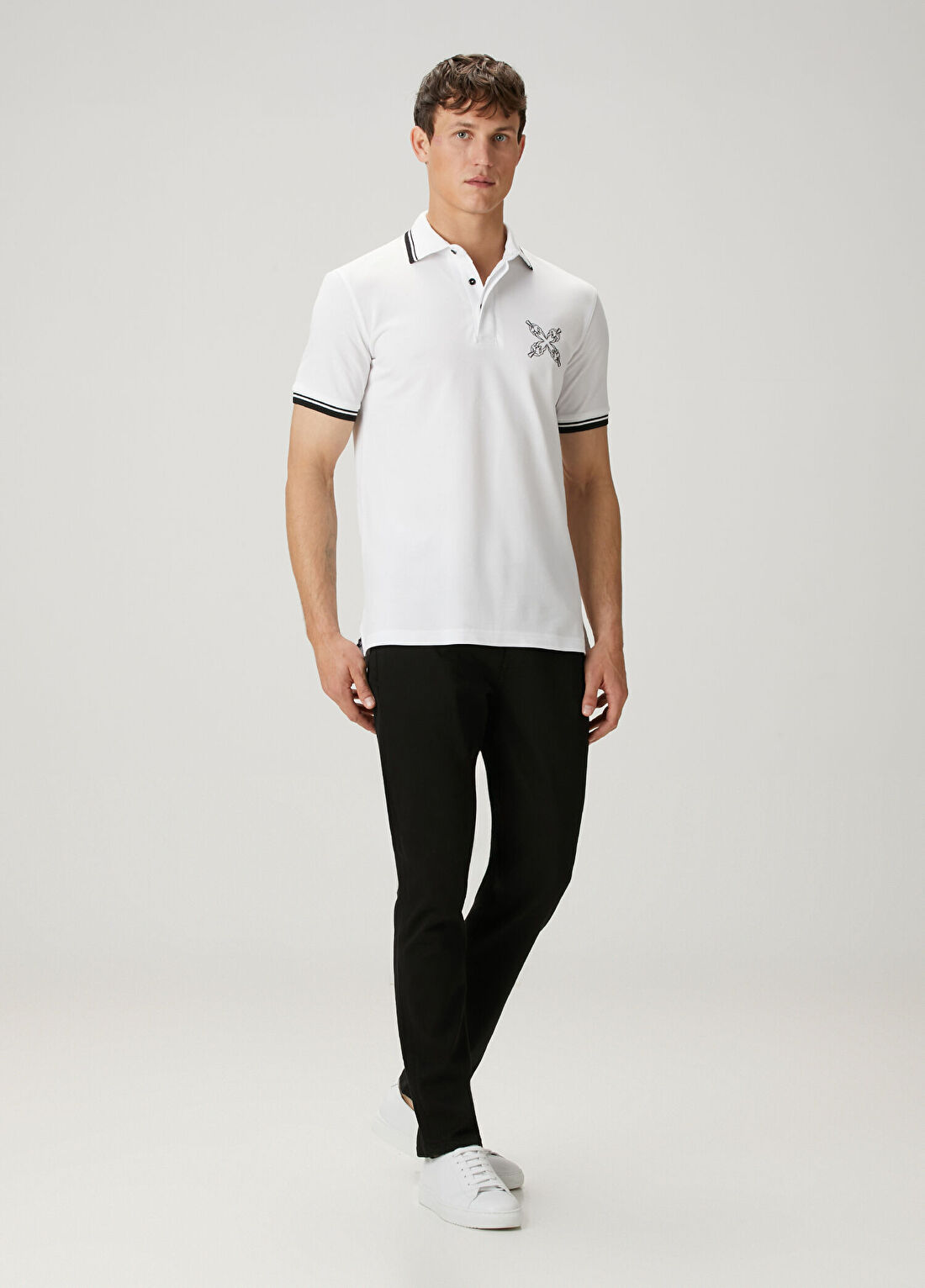 Bernotti Beyaz Polo Yaka Baskılı T-shirt görsel 2