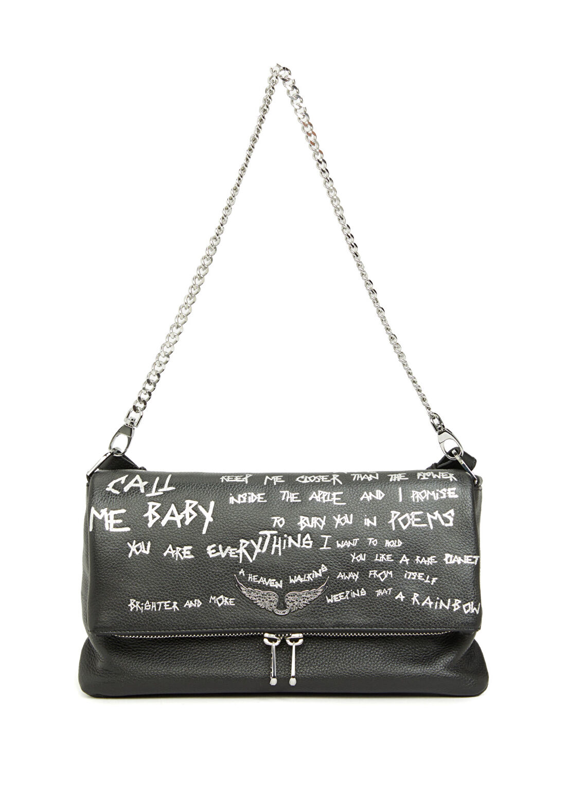 Zadig&Voltaire Rocky II Graffiti Siyah Kadın Deri Çapraz Çanta