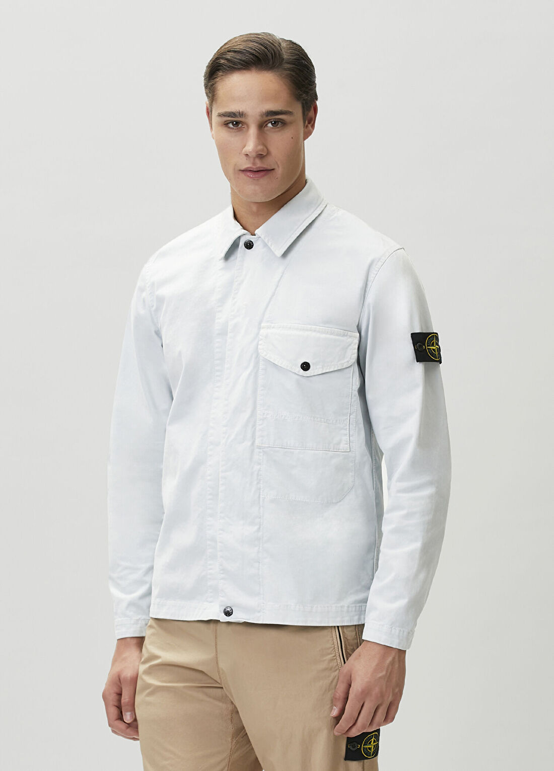 Stone Island Açık Mavi Kapüşonlu Dış Gömlek görsel 3
